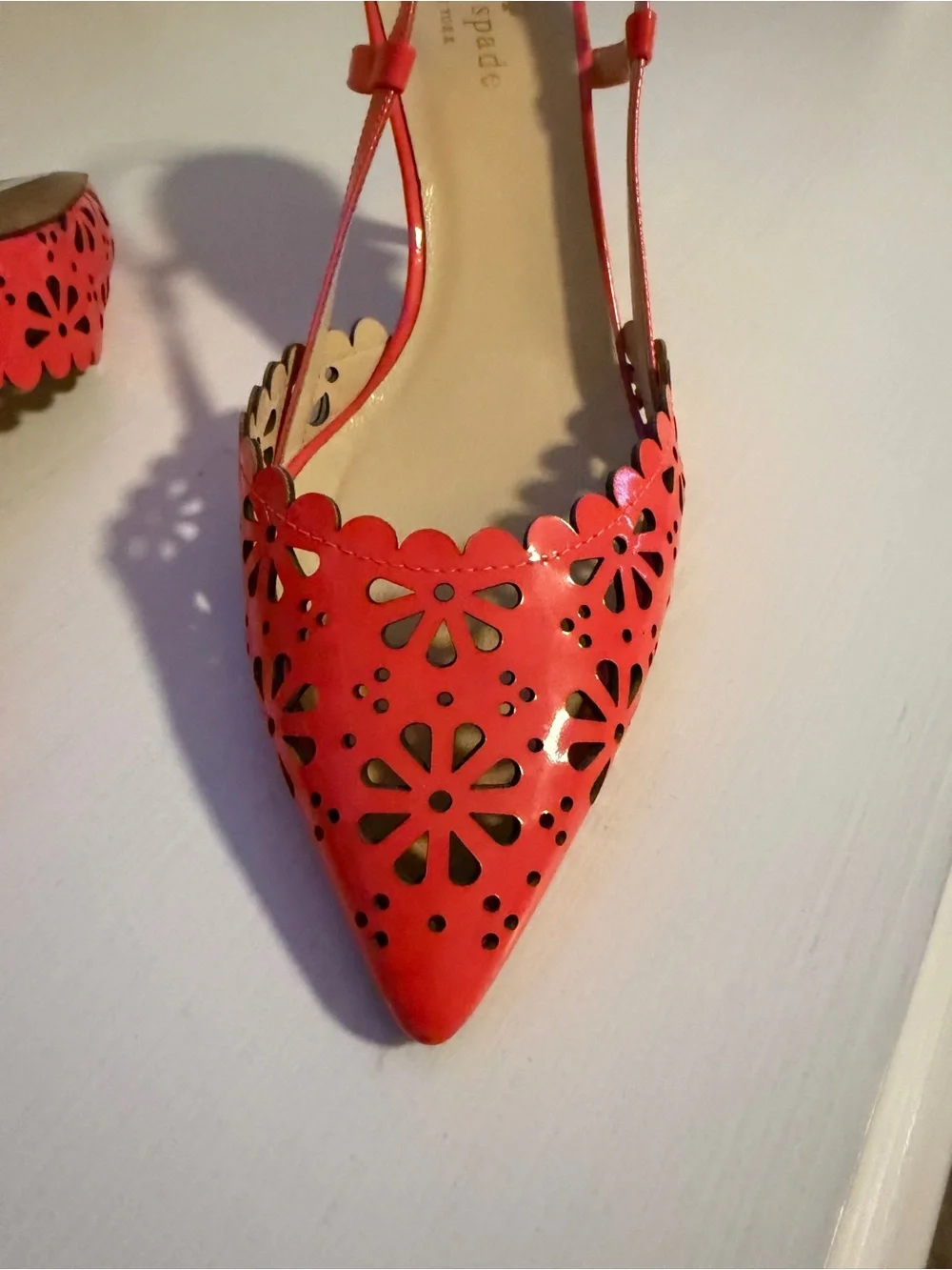 kate spade Coral Laser-Cut Pointed Slingback Heels